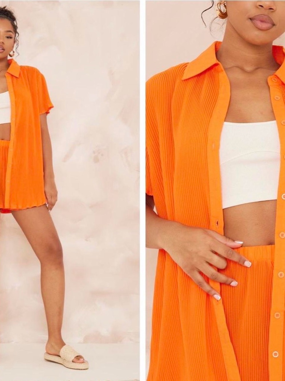 PrettyLittleThing Vibrant Orange Pleated Set